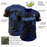 Custom Black Royal-Light Blue 3D Pattern Design Splatter Torn Sharp Brush Stroke Authentic Baseball Jersey