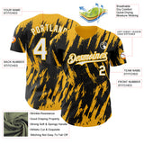 Custom Black White-Gold 3D Pattern Design Splatter Torn Sharp Brush Stroke Authentic Baseball Jersey