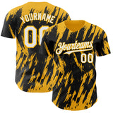 Custom Black White-Gold 3D Pattern Design Splatter Torn Sharp Brush Stroke Authentic Baseball Jersey