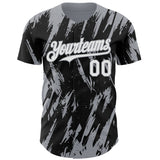 Custom Black White-Gray 3D Pattern Design Splatter Torn Sharp Brush Stroke Authentic Baseball Jersey