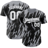 Custom Black White-Gray 3D Pattern Design Splatter Torn Sharp Brush Stroke Authentic Baseball Jersey