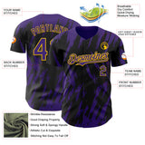 Custom Black Purple-Yellow 3D Pattern Design Splatter Torn Sharp Brush Stroke Authentic Baseball Jersey