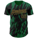 Custom Black Old Gold-Kelly Green 3D Pattern Design Splatter Torn Sharp Brush Stroke Authentic Baseball Jersey