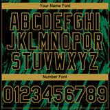 Custom Black Old Gold-Kelly Green 3D Pattern Design Splatter Torn Sharp Brush Stroke Authentic Baseball Jersey