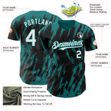 Custom Black White-Teal 3D Pattern Design Splatter Torn Sharp Brush Stroke Authentic Baseball Jersey
