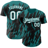 Custom Black White-Teal 3D Pattern Design Splatter Torn Sharp Brush Stroke Authentic Baseball Jersey