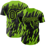 Custom Black Neon Green 3D Pattern Design Splatter Torn Sharp Brush Stroke Authentic Baseball Jersey