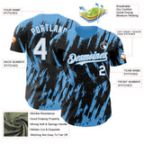 Custom Black White-Sky Blue 3D Pattern Design Splatter Torn Sharp Brush Stroke Authentic Baseball Jersey