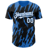 Custom Black White-Powder Blue 3D Pattern Design Splatter Torn Sharp Brush Stroke Authentic Baseball Jersey