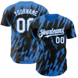 Custom Black White-Powder Blue 3D Pattern Design Splatter Torn Sharp Brush Stroke Authentic Baseball Jersey