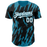 Custom Black White-Panther Blue 3D Pattern Design Splatter Torn Sharp Brush Stroke Authentic Baseball Jersey
