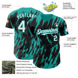 Custom Black White-Aqua 3D Pattern Design Splatter Torn Sharp Brush Stroke Authentic Baseball Jersey