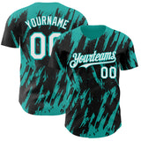 Custom Black White-Aqua 3D Pattern Design Splatter Torn Sharp Brush Stroke Authentic Baseball Jersey