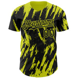 Custom Black Neon Yellow 3D Pattern Design Splatter Torn Sharp Brush Stroke Authentic Baseball Jersey