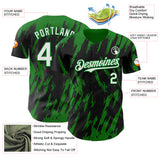 Custom Black White-Grass Green 3D Pattern Design Splatter Torn Sharp Brush Stroke Authentic Baseball Jersey