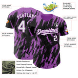 Custom Black White-Medium Purple 3D Pattern Design Splatter Torn Sharp Brush Stroke Authentic Baseball Jersey