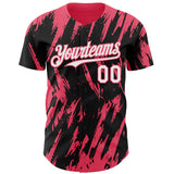 Custom Black White-Neon Pink 3D Pattern Design Splatter Torn Sharp Brush Stroke Authentic Baseball Jersey