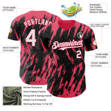Custom Black White-Neon Pink 3D Pattern Design Splatter Torn Sharp Brush Stroke Authentic Baseball Jersey