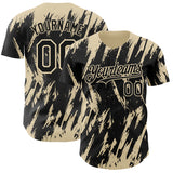 Custom Black Cream 3D Pattern Design Splatter Torn Sharp Brush Stroke Authentic Baseball Jersey
