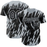 Custom Black Silver 3D Pattern Design Splatter Torn Sharp Brush Stroke Authentic Baseball Jersey