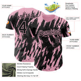 Custom Black Light Pink 3D Pattern Design Splatter Torn Sharp Brush Stroke Authentic Baseball Jersey