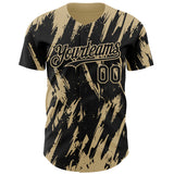 Custom Black Vegas Gold 3D Pattern Design Splatter Torn Sharp Brush Stroke Authentic Baseball Jersey