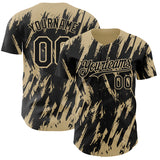 Custom Black Vegas Gold 3D Pattern Design Splatter Torn Sharp Brush Stroke Authentic Baseball Jersey