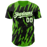 Custom Black White-Aurora Green 3D Pattern Design Splatter Torn Sharp Brush Stroke Authentic Baseball Jersey