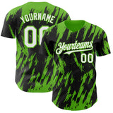 Custom Black White-Aurora Green 3D Pattern Design Splatter Torn Sharp Brush Stroke Authentic Baseball Jersey