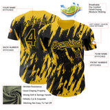 Custom Black Yellow 3D Pattern Design Splatter Torn Sharp Brush Stroke Authentic Baseball Jersey