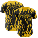 Custom Black Yellow 3D Pattern Design Splatter Torn Sharp Brush Stroke Authentic Baseball Jersey