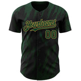 Custom Black Green-Old Gold 3D Pattern Design Splatter Torn Sharp Brush Stroke Authentic Baseball Jersey