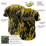 Custom Black Old Gold 3D Pattern Design Splatter Torn Sharp Brush Stroke Authentic Baseball Jersey