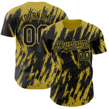 Custom Black Old Gold 3D Pattern Design Splatter Torn Sharp Brush Stroke Authentic Baseball Jersey