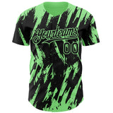 Custom Black Pea Green 3D Pattern Design Splatter Torn Sharp Brush Stroke Authentic Baseball Jersey