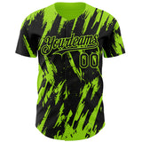 Custom Black Neon Green 3D Pattern Design Splatter Torn Sharp Brush Stroke Authentic Baseball Jersey