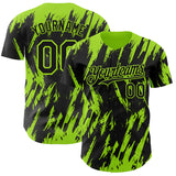 Custom Black Neon Green 3D Pattern Design Splatter Torn Sharp Brush Stroke Authentic Baseball Jersey
