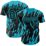 Custom Black Lakes Blue 3D Pattern Design Splatter Torn Sharp Brush Stroke Authentic Baseball Jersey