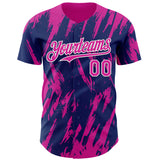 Custom Royal Deep Pink-White 3D Pattern Design Splatter Torn Sharp Brush Stroke Authentic Baseball Jersey