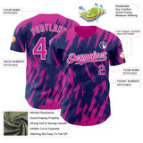 Custom Royal Deep Pink-White 3D Pattern Design Splatter Torn Sharp Brush Stroke Authentic Baseball Jersey