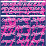 Custom Royal Deep Pink-White 3D Pattern Design Splatter Torn Sharp Brush Stroke Authentic Baseball Jersey