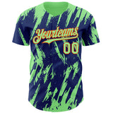 Custom Royal Pea Green-Orange 3D Pattern Design Splatter Torn Sharp Brush Stroke Authentic Baseball Jersey