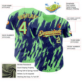 Custom Royal Pea Green-Orange 3D Pattern Design Splatter Torn Sharp Brush Stroke Authentic Baseball Jersey
