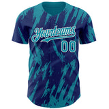 Custom Royal Teal-White 3D Pattern Design Splatter Torn Sharp Brush Stroke Authentic Baseball Jersey
