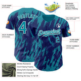 Custom Royal Teal-White 3D Pattern Design Splatter Torn Sharp Brush Stroke Authentic Baseball Jersey