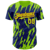 Custom Royal Neon Green-Orange 3D Pattern Design Splatter Torn Sharp Brush Stroke Authentic Baseball Jersey