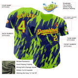 Custom Royal Neon Green-Orange 3D Pattern Design Splatter Torn Sharp Brush Stroke Authentic Baseball Jersey