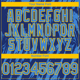 Custom Royal Powder Blue-Yellow 3D Pattern Design Splatter Torn Sharp Brush Stroke Authentic Baseball Jersey