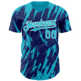 Custom Royal Lakes Blue-White 3D Pattern Design Splatter Torn Sharp Brush Stroke Authentic Baseball Jersey