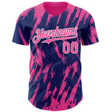 Custom Royal Pink-White 3D Pattern Design Splatter Torn Sharp Brush Stroke Authentic Baseball Jersey